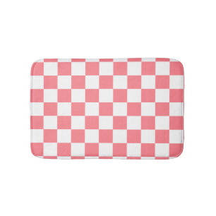Small Checkers Blush Pink White Chequered  Bath Mat