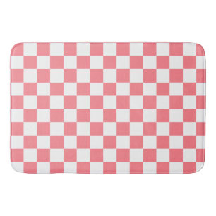 Small Checkers Blush Pink White Chequered   Bath Mat
