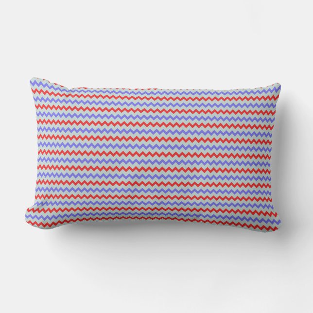 Small chevron pattern blue red lumbar pillow (Front)