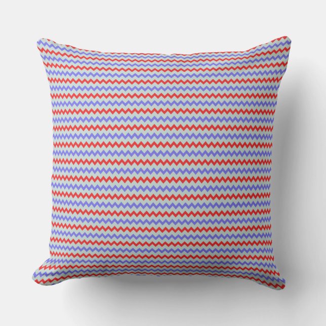 Small chevron pattern blue red throw pillow (Front)