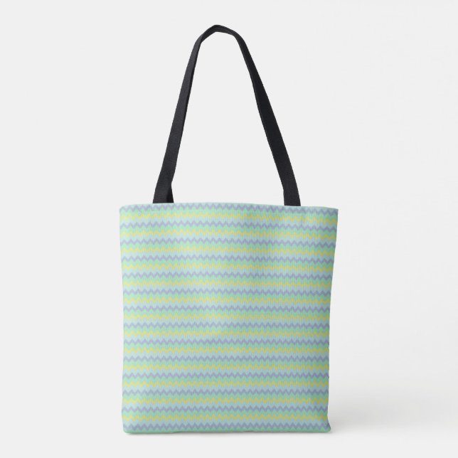 Small chevron pattern in blue green colours tote bag (Back)