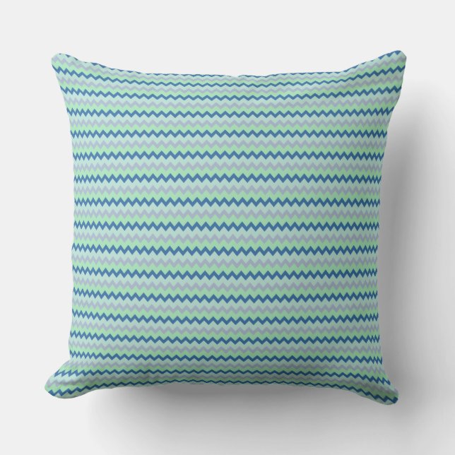Small chevron pattern in green blue colours throw pillow (Front)