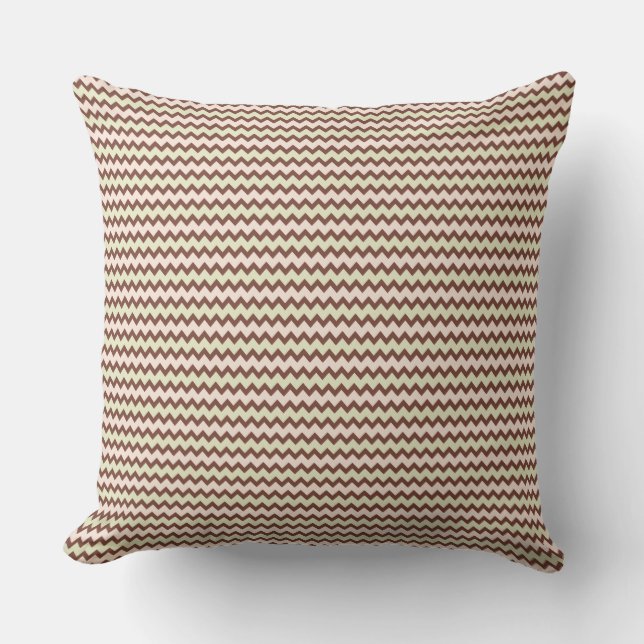 Small chevron pattern in natural brown pink green throw pillow (Front)