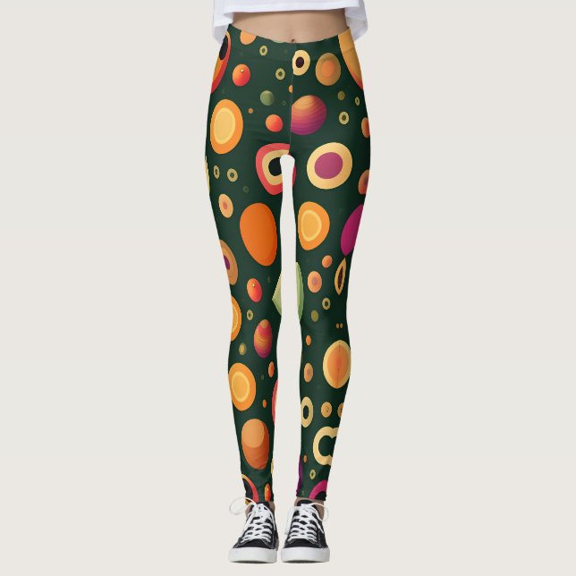 Small Circles Yellow Black Geometric Pattern Leggings (Front)