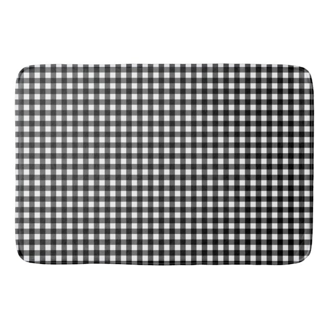 Small Classic Gingham Check Plaid Pattern Black  Bath Mat (Front)