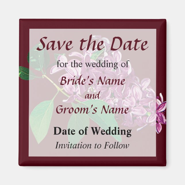 Small Cluster of Pink Lilacs Save the Date Magnet (Front)