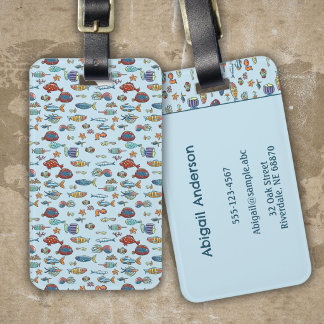 Small Colourful Fish Pattern on Blue Luggage Tag