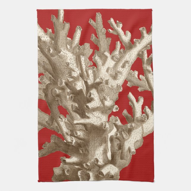 Small Coral in Red Kitchen Towel (Vertical)