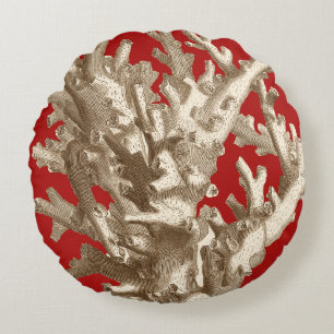 Small Coral in Red Round Pillow