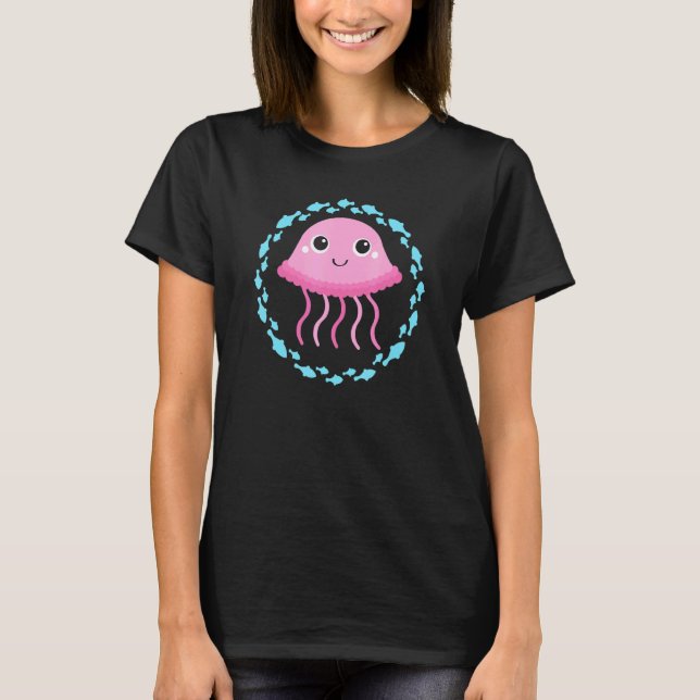 Small Cute Jellyfish In Fish Circle T-Shirt (Front)