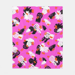 Small ditsy pattern with tropical motifs, hand dra fleece blanket