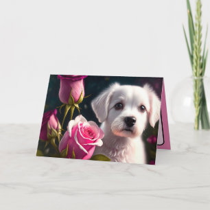 Small Dog And Rose Collection Card