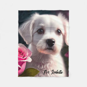 Small Dog And Rose Collection Fleece Blanket
