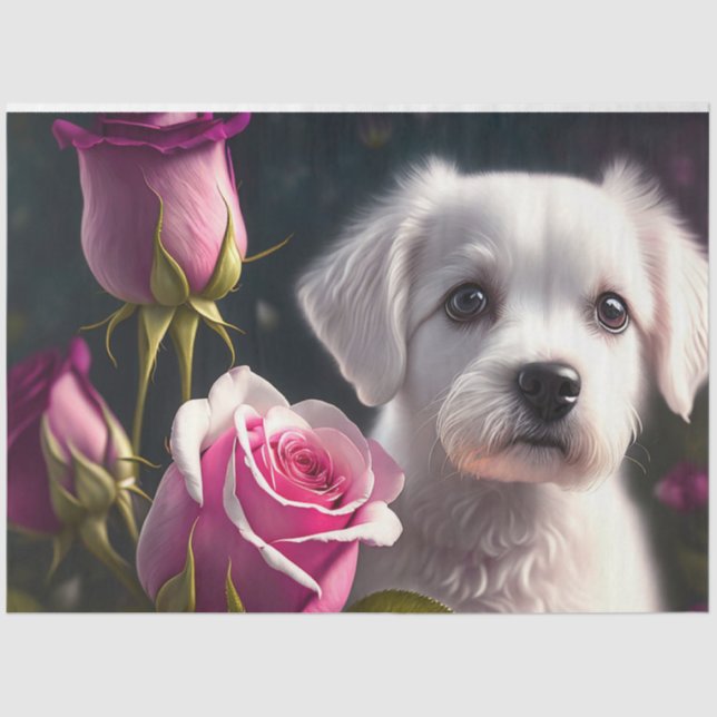 Small Dog And Rose Collection Tissue Paper (Front)