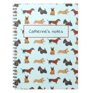 Small Dog Pattern Light Blue Notebook