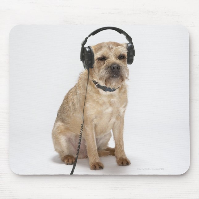 Small dog wearing headphones mouse pad (Front)