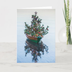 Small Dory with Christmas Tree Holiday Card