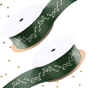 Small Elegant Bows Green Christmas Holiday Satin Ribbon