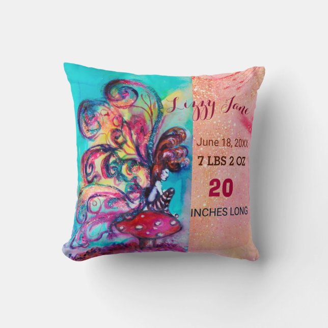 SMALL ELF MUSHROOMS,GIRL BABY SHOWER Baby Status Throw Pillow (Front)