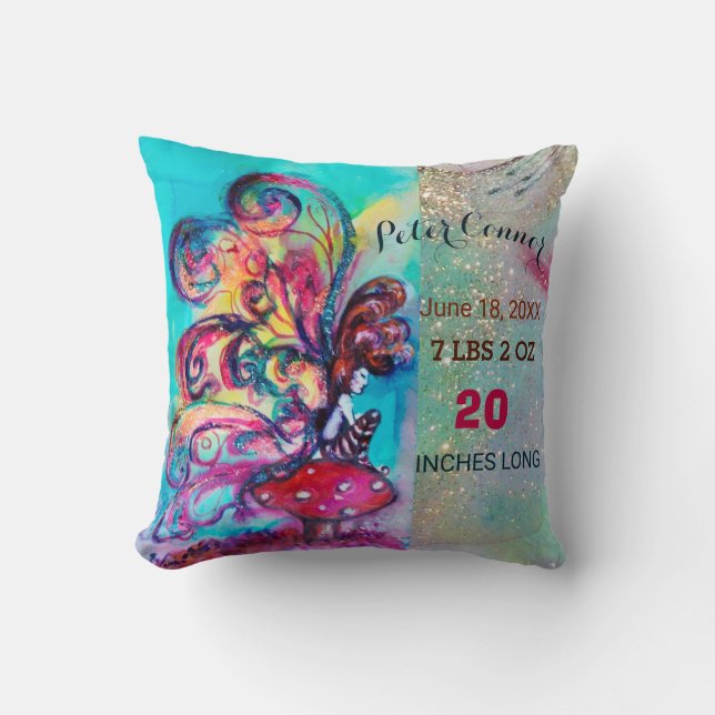 SMALL ELF OF MUSHROOMS BABY SHOWER Boy Baby Status Throw Pillow (Front)