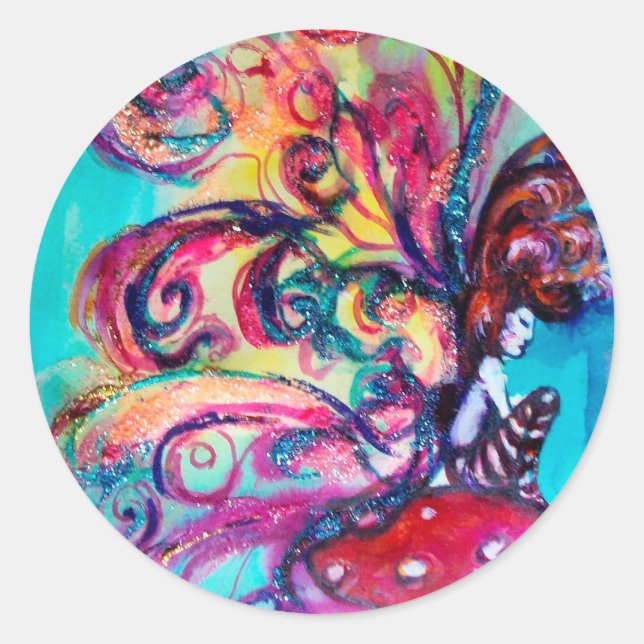 Small Elf of Mushrooms Classic Round Sticker (Front)