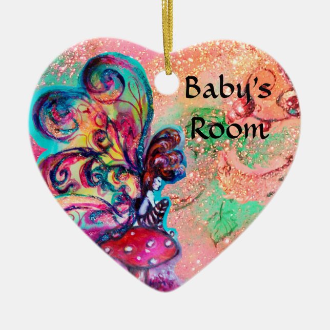 SMALL ELF OF MUSHROOMS DOOR HANGER CERAMIC ORNAMENT (Front)