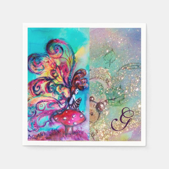 SMALL ELF OF MUSHROOMS MONOGRAM NAPKIN (Front)