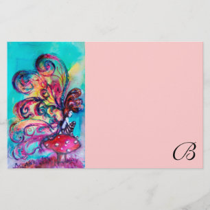 SMALL ELF OF MUSHROOMS MONOGRAM,Pink Stationery