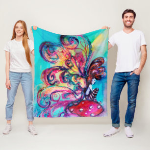 SMALL ELF OF MUSHROOMS Pink Blue Fantasy Fleece Blanket