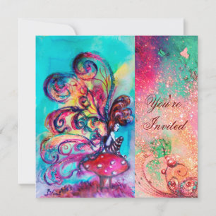 SMALL ELF OF MUSHROOMS ,pink green blue sparkle Invitation