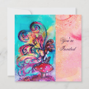 SMALL ELF OF MUSHROOMS ,pink yellow blue sparkle Invitation