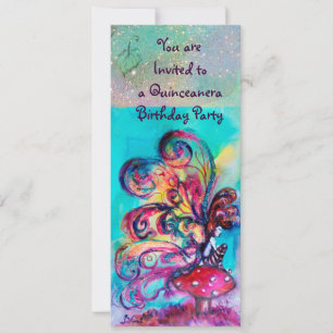 SMALL ELF OF MUSHROOMS ,pink yellow blue sparkle Invitation