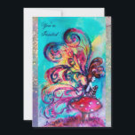 SMALL ELF OF MUSHROOMS ,pink yellow blue sparkle Invitation<br><div class="desc">Whimsical , colourful , vibrant enchanted fairy woods in the moon light .</div>