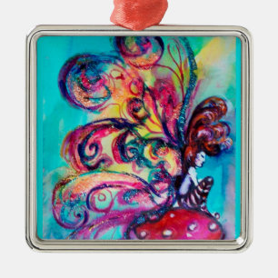 SMALL ELF OF MUSHROOMS VIBRANT RUBY METAL ORNAMENT