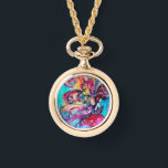 SMALL ELF OF MUSHROOMS WATCH<br><div class="desc">Whimsical , colourful , vibrant enchanted fairy woods in the moon light .Acrylic -watercolor painting with gold sparkles and iridescent colours. .A vibrant magic flower in bright aqua blue, green, teal, red brown, yellow colours with golden and silver foil ..Beautiful gift for Christmas, Holidays, special occasions , birthdays, wedding and...</div>