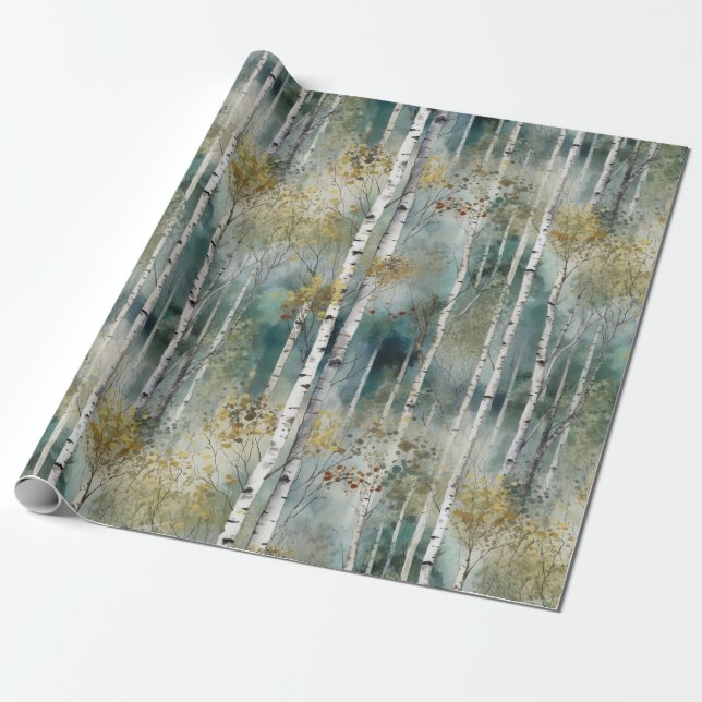 Small Endless Birch Tree Dreamscape Trees in Mist Wrapping Paper (Unrolled)