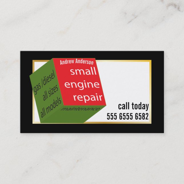 Small Engine Repair Great Value Colourful New Cube Business Card (Front)