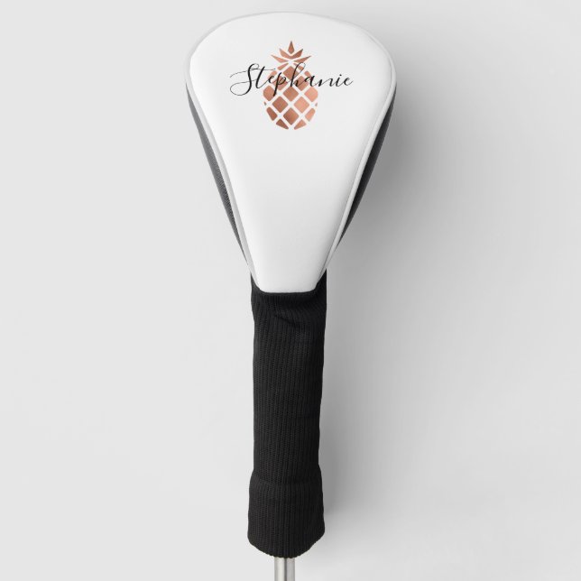 Small Faux Rose Gold Foil Pineapple Personalized Golf Head Cover (Front)