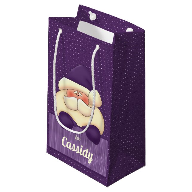 SMALL Feminine Purple Christmas Santa Small Gift Bag (Front Angled)