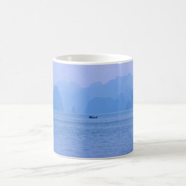 Small fishing boat in Ha Long Bay - Vietnam, Asia Coffee Mug (Center)