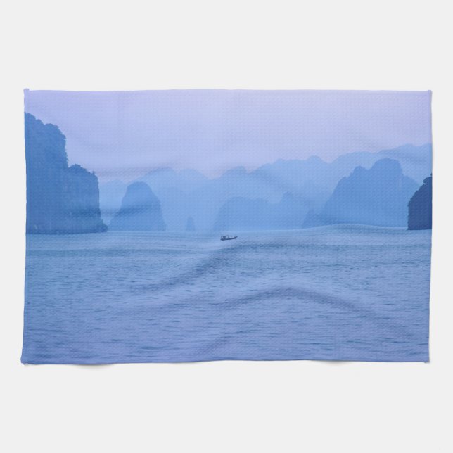 Small fishing boat in Ha Long Bay - Vietnam, Asia Kitchen Towel (Horizontal)