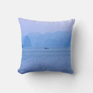 Small fishing boat in Ha Long Bay - Vietnam, Asia Throw Pillow