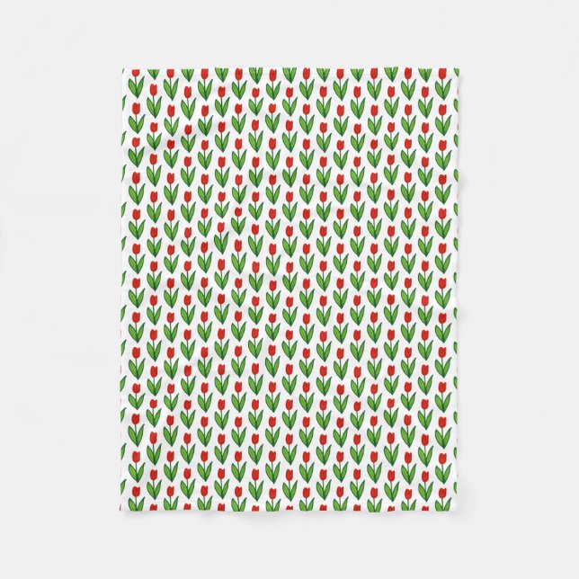Small fleece blanket with red tulip flower pattern (Front)