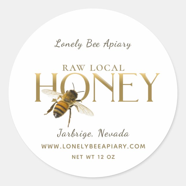 Small Font -Flying Bee Raw Local Honey Label White (Front)