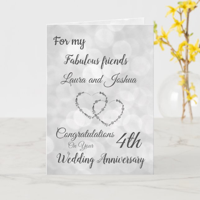 Small Friends 4th Anniversary design greeting Card (Yellow Flower)