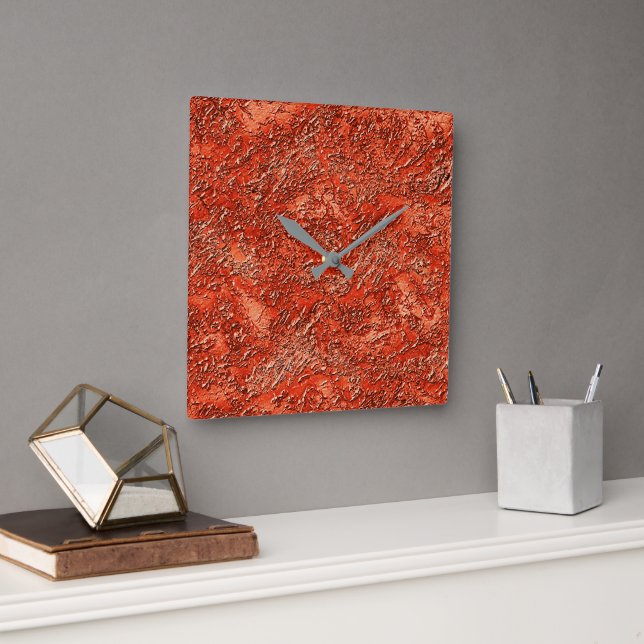 Small furrow texture on cardinal red to copper thr square wall clock (Office)
