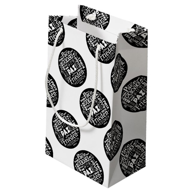 Small gift bag peace design in multiple languages (Back Angled)