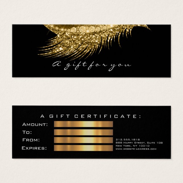 Small Gift Certificate Glitter Lash Gold Confetti (Front & Back)