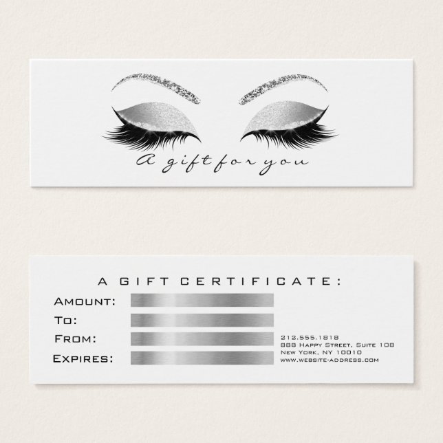 Small Gift Certificate Grey White Lashes Makeup (Front & Back)