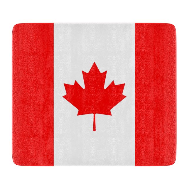 Small glass cutting board with flag of Canada (Front)